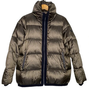 BCBGMaxAzria Metallic Green Quilted Down Puffer Jacket Coat Women Small Gorpcore
